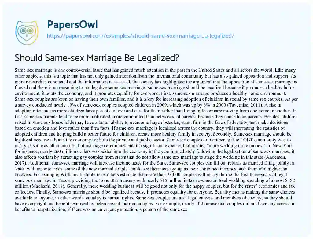 Should Same-sex Marriage be Legalized? essay