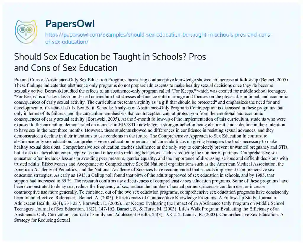 Essay on Should Sex Education be Taught in Schools? Pros and Cons of Sex Education