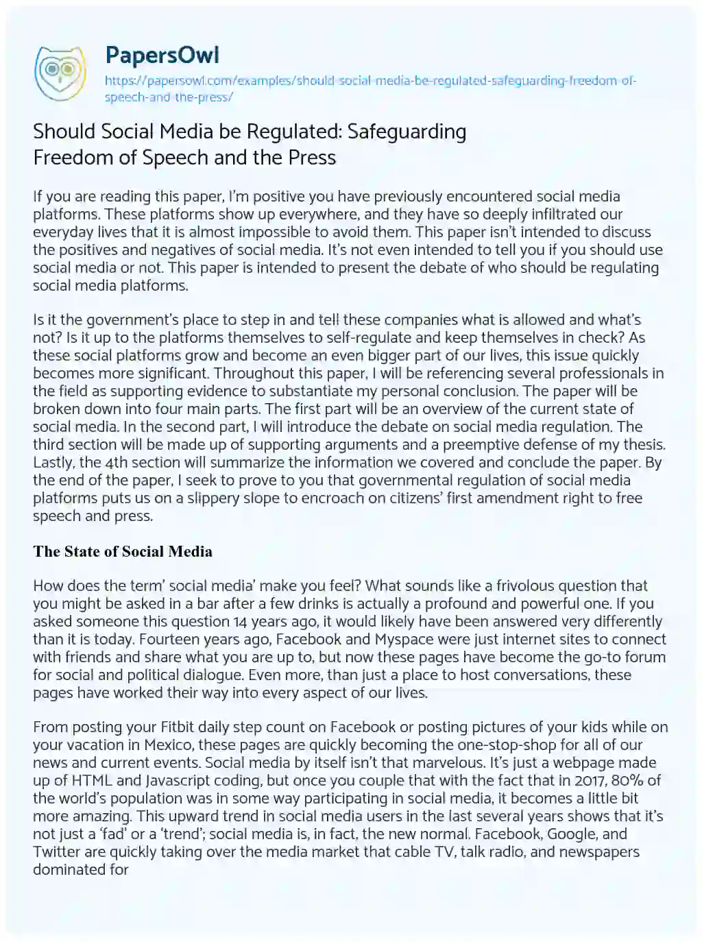 Essay on Should Social Media be Regulated: Safeguarding Freedom of Speech and the Press