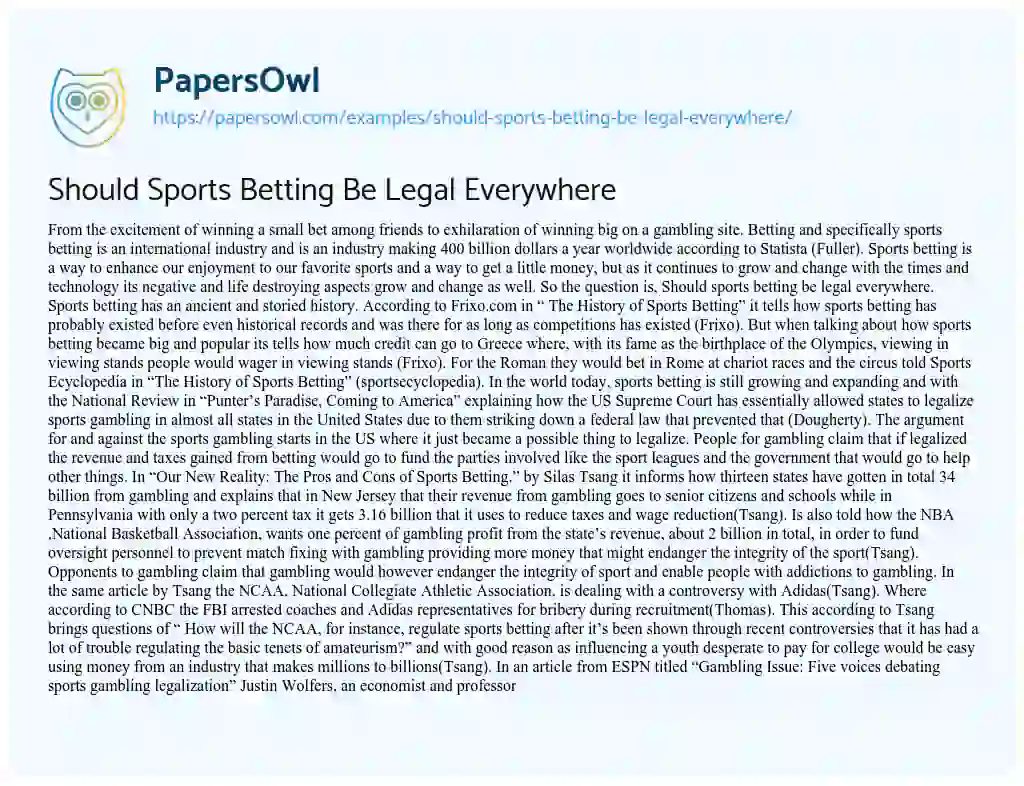 Essay on Should Sports Betting be Legal Everywhere