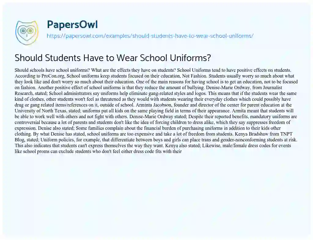 Essay on Should Students have to Wear School Uniforms?