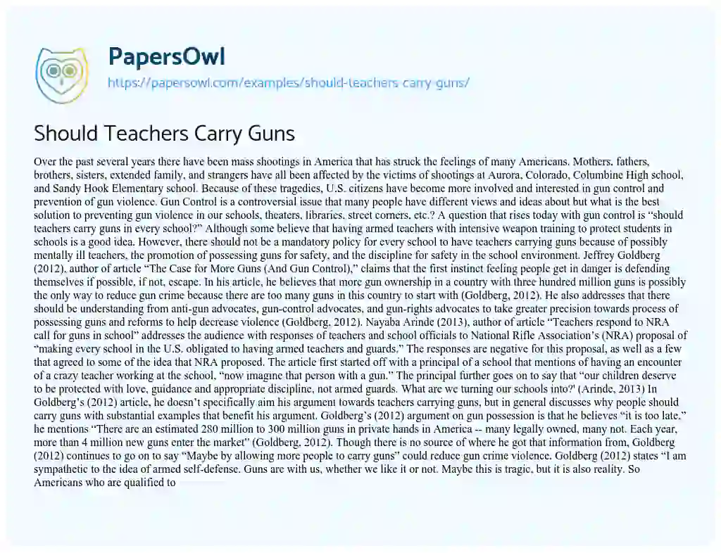 Essay on Should Teachers Carry Guns