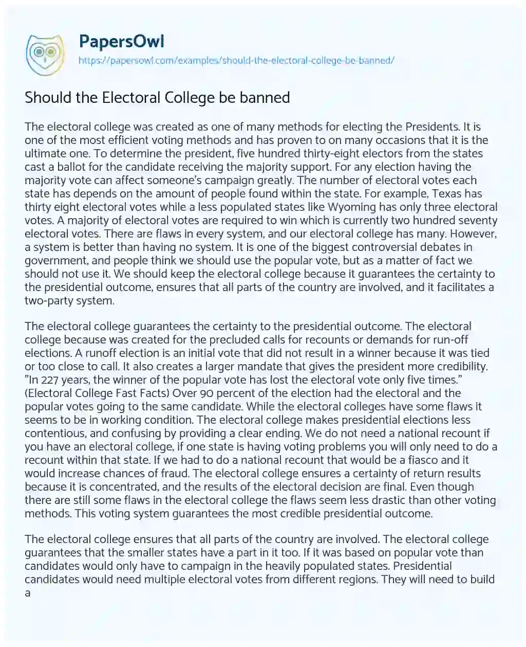 Essay on Should the Electoral College be Banned
