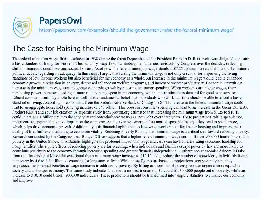 Essay on Should the Government Raise the Federal Minimum Wage?