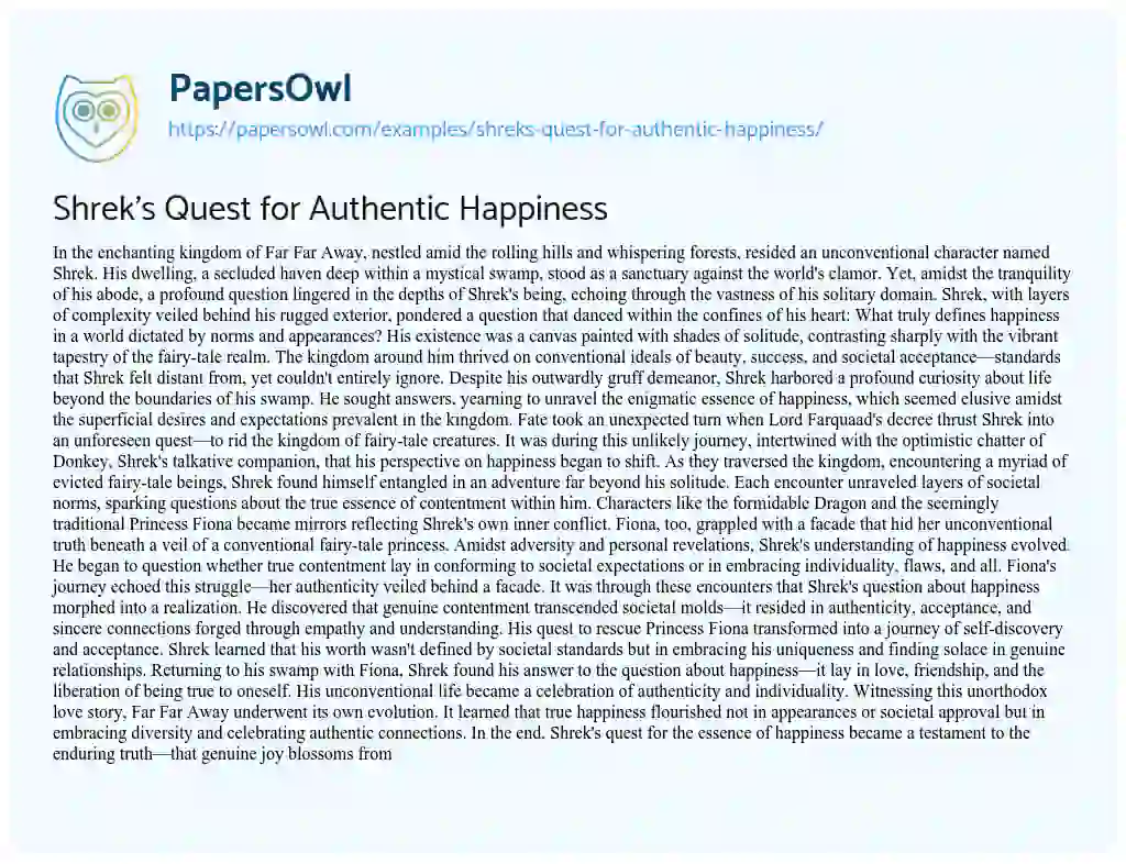 Essay on Shrek’s Quest for Authentic Happiness