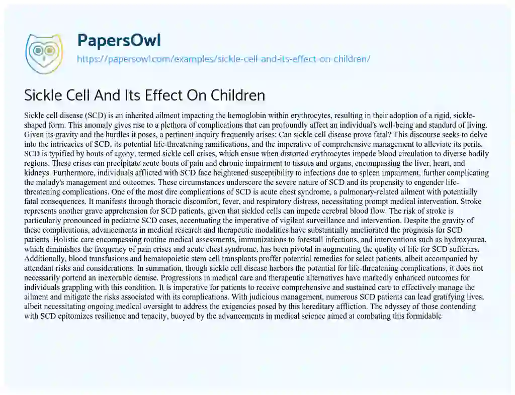 Essay on Sickle Cell and its Effect on Children