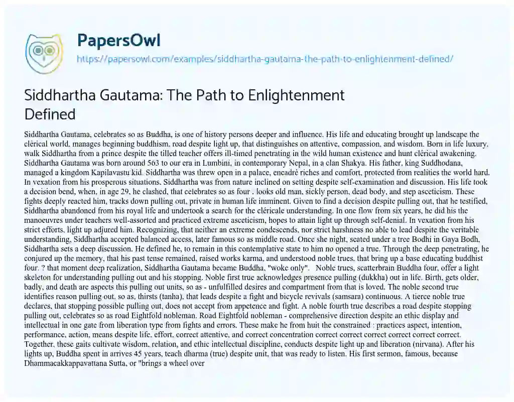 Essay on Siddhartha Gautama: the Path to Enlightenment Defined