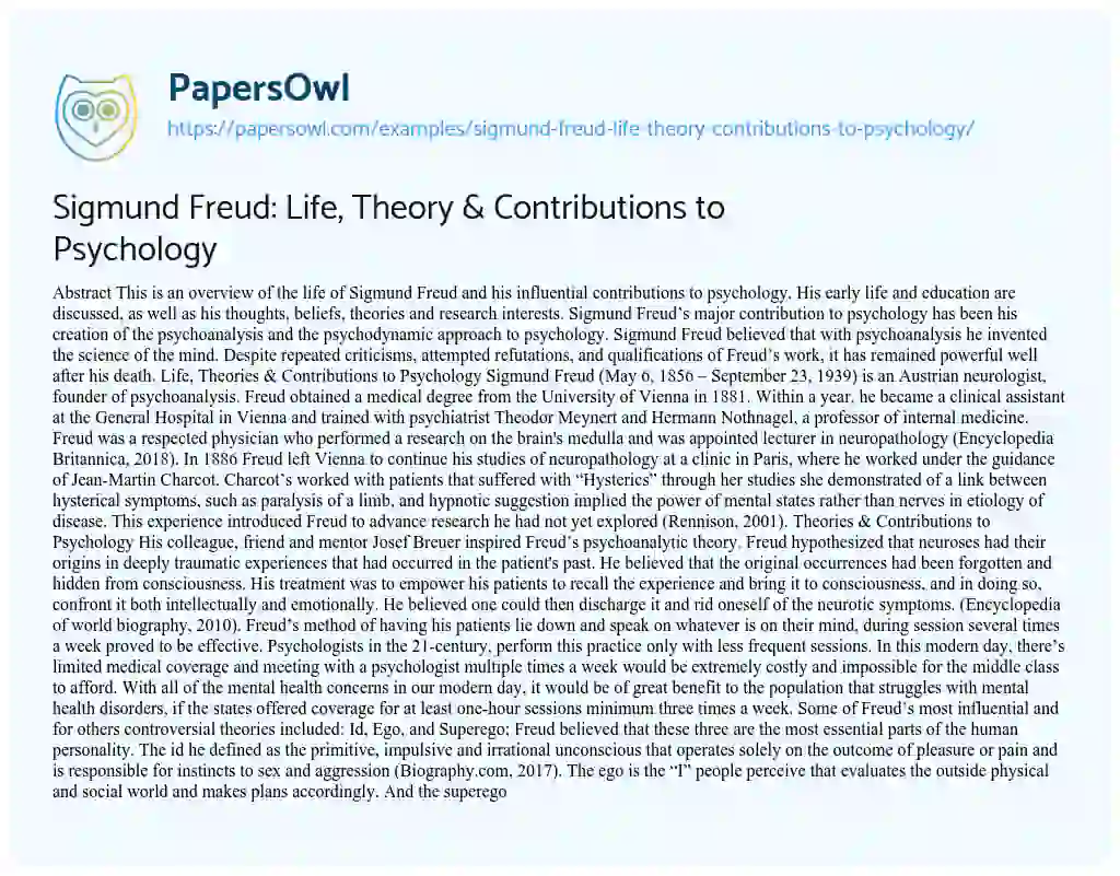 Essay on Sigmund Freud: Life, Theory & Contributions to Psychology