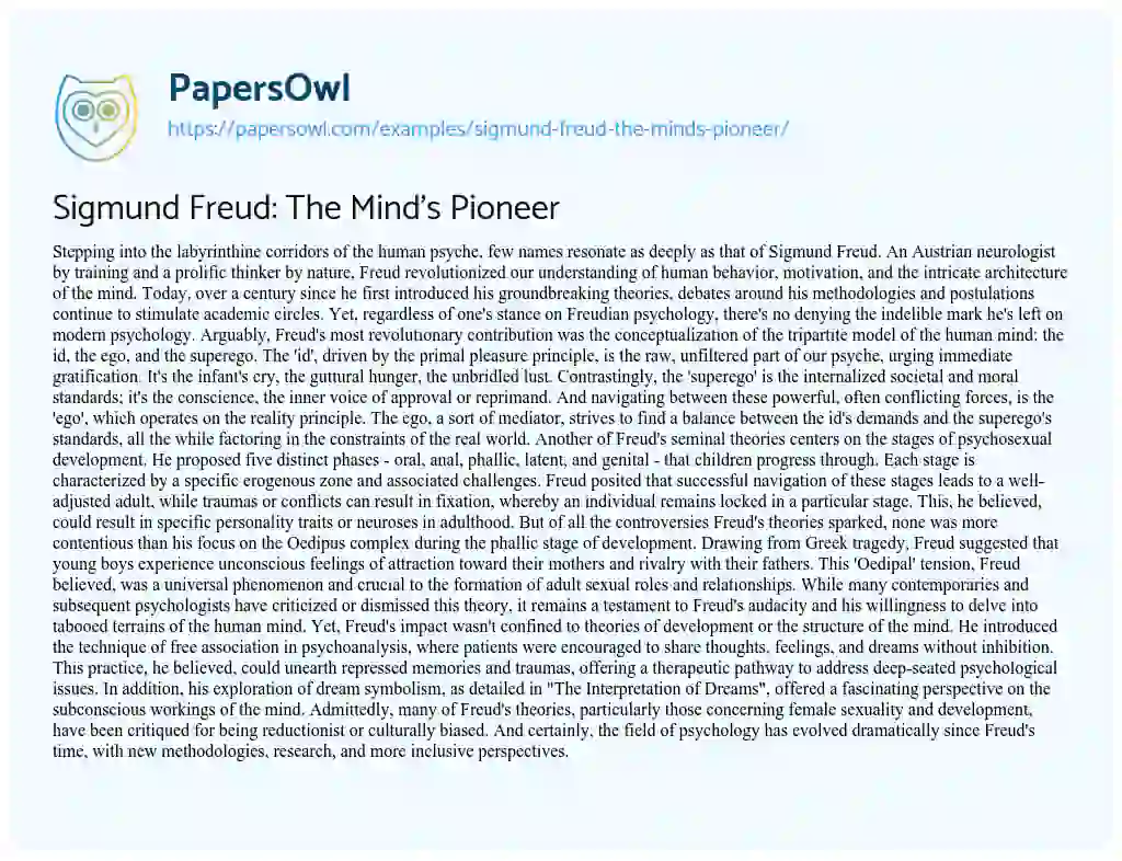 Essay on Sigmund Freud: the Mind’s Pioneer
