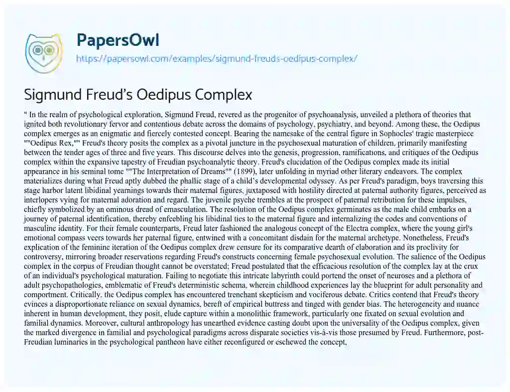 Essay on Sigmund Freud’s Oedipus Complex