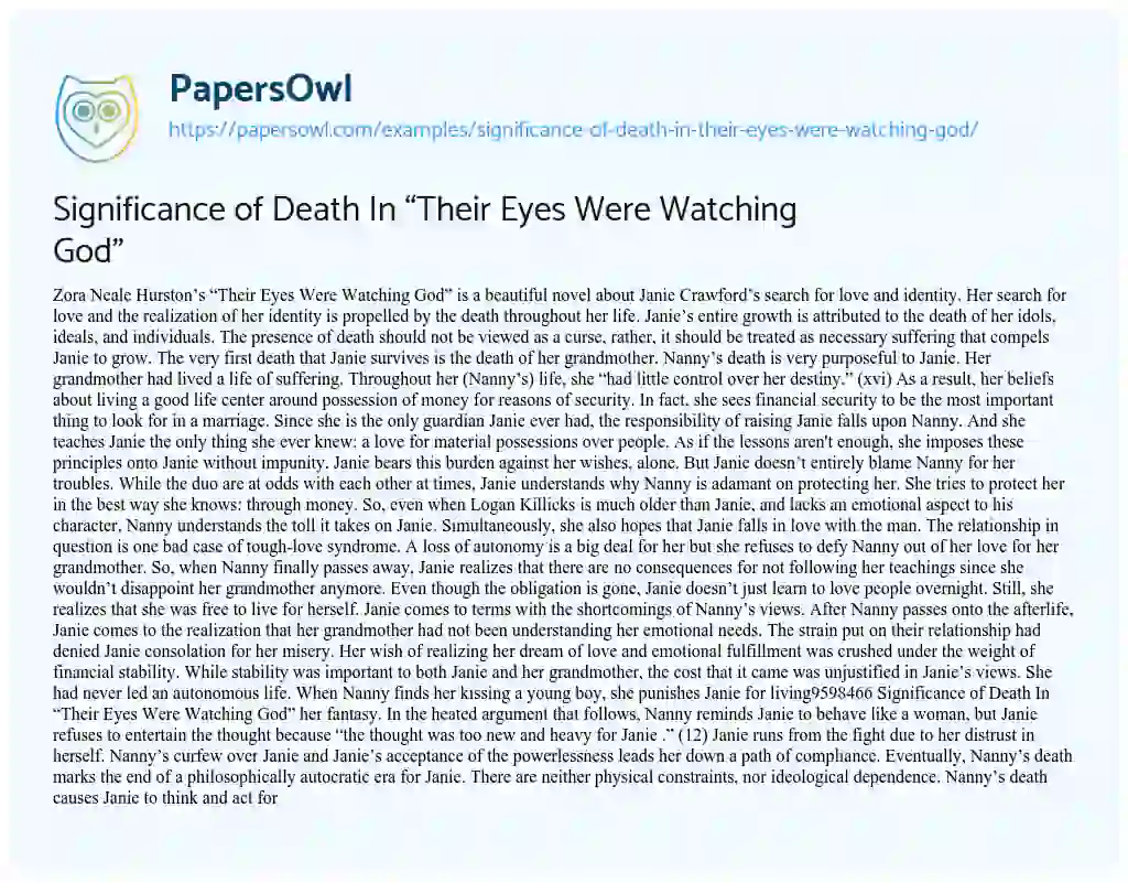 Essay on Significance of Death in “Their Eyes were Watching God”