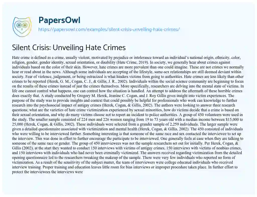 Essay on Silent Crisis: Unveiling Hate Crimes