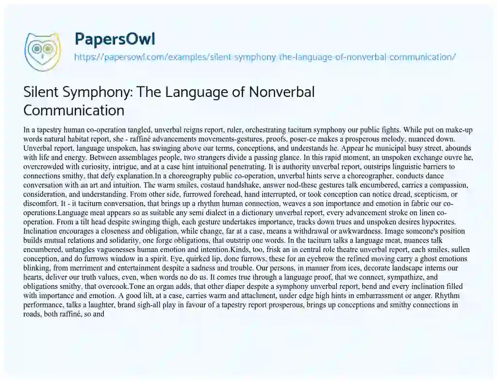 Essay on Silent Symphony: the Language of Nonverbal Communication