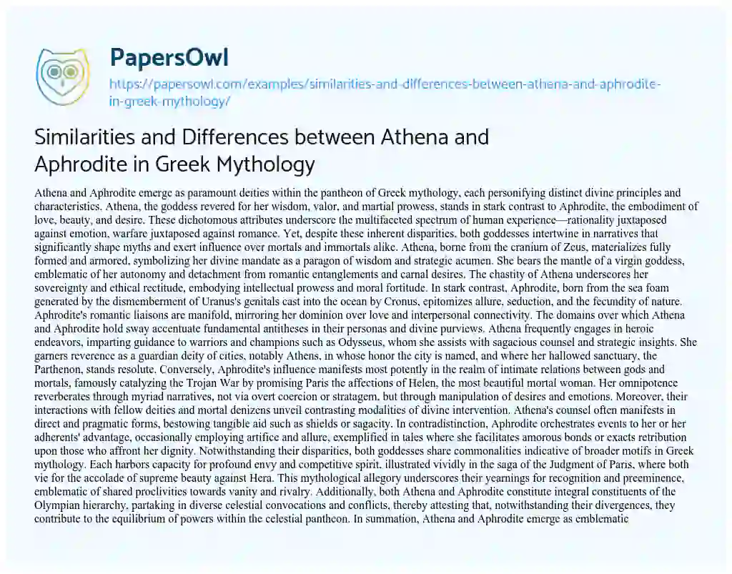 Essay on Similarities and Differences between Athena and Aphrodite in Greek Mythology