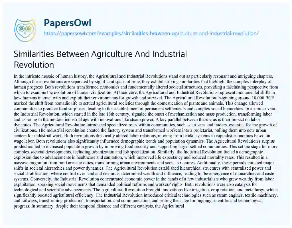 Essay on Similarities between Agriculture and Industrial Revolution