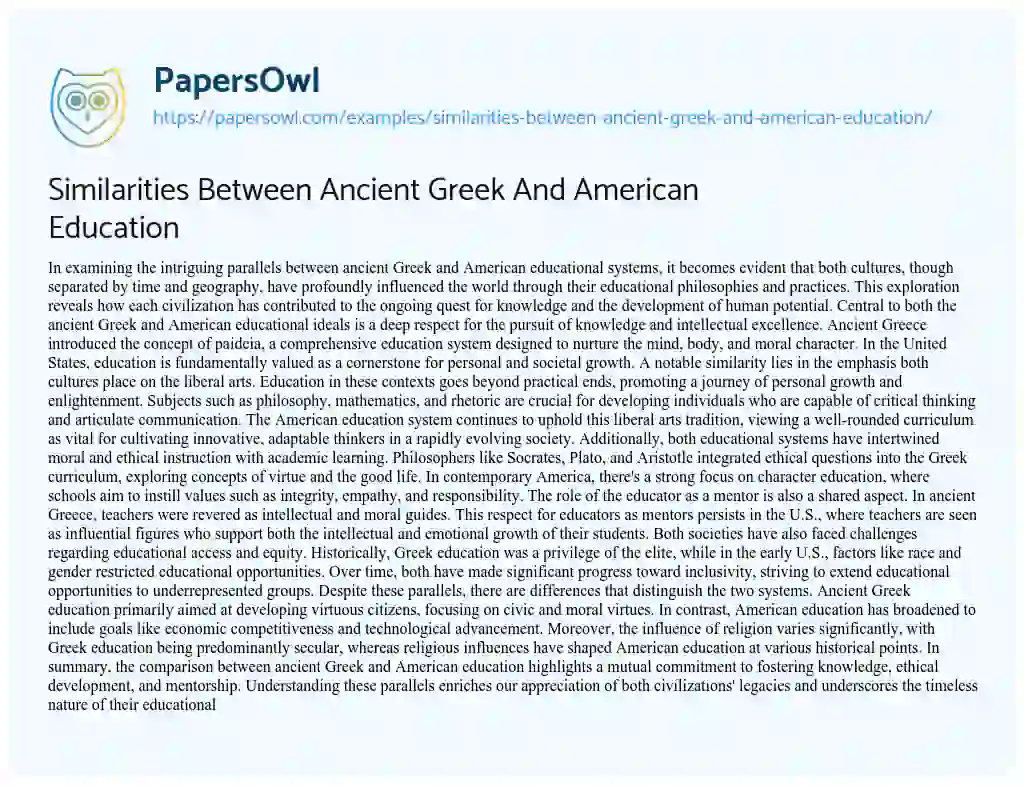 Essay on Similarities Between Ancient Greek And American Education