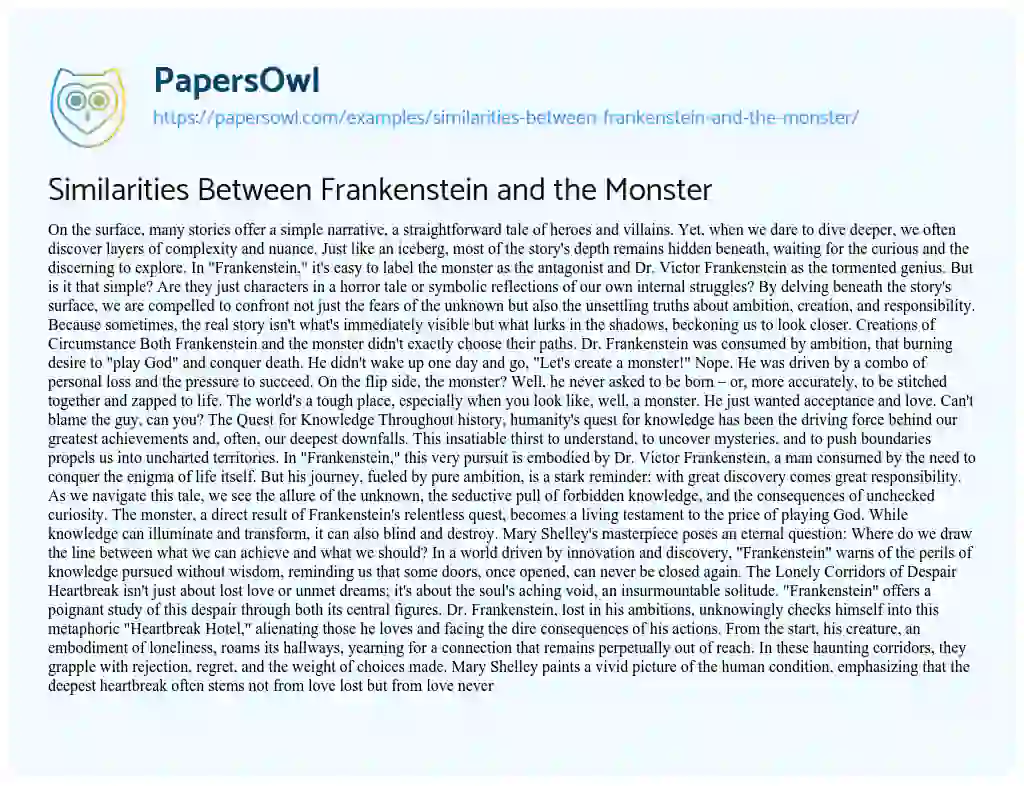 Essay on Similarities between Frankenstein and the Monster