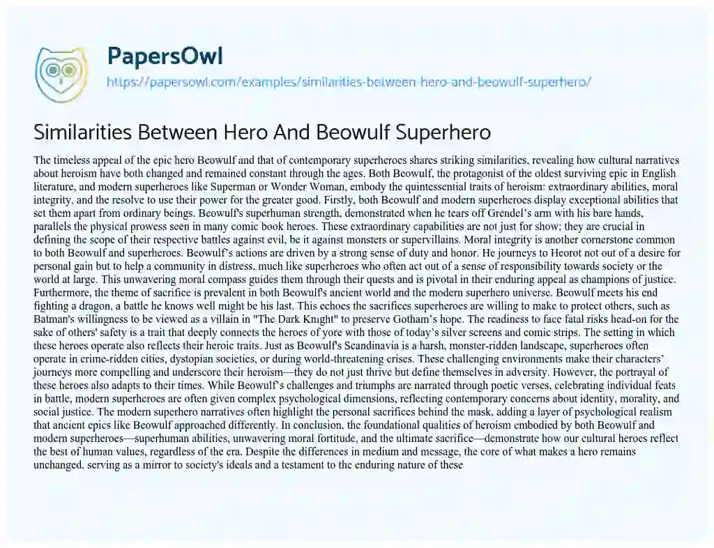 Essay on Similarities between Hero and Beowulf Superhero