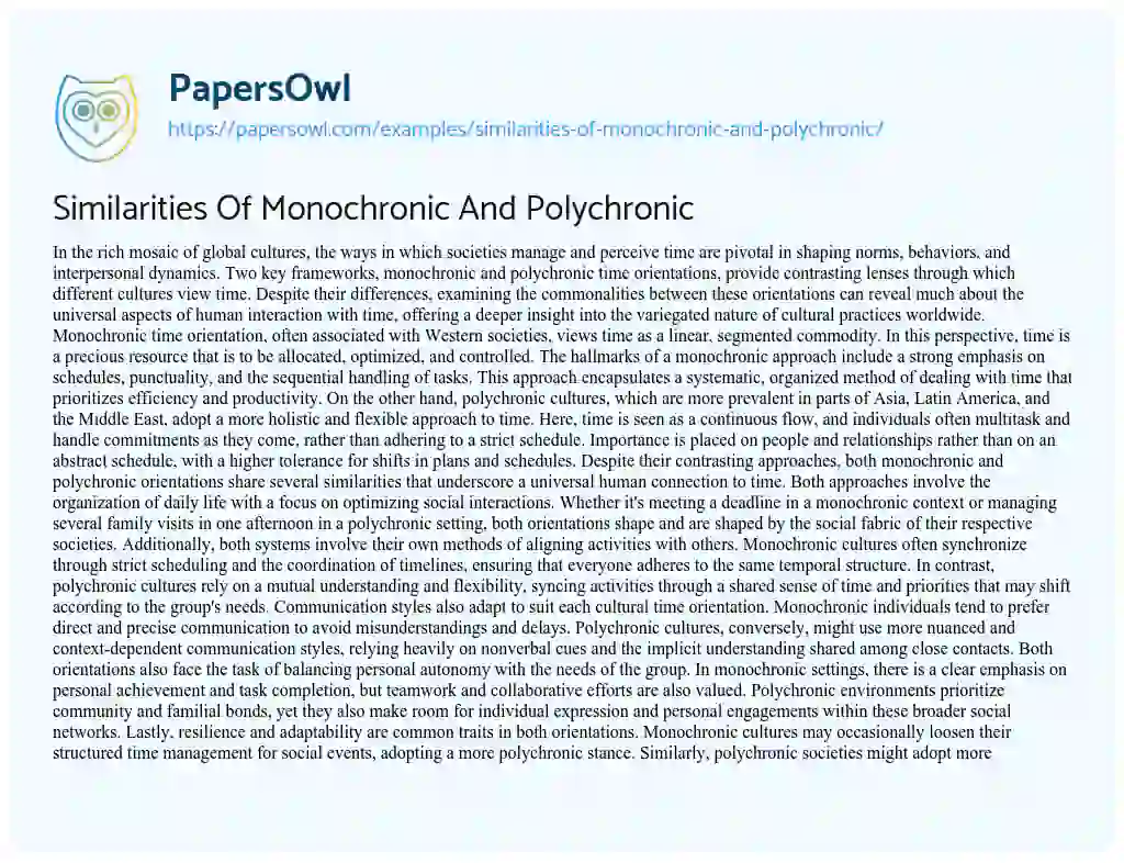 Essay on Similarities of Monochronic and Polychronic