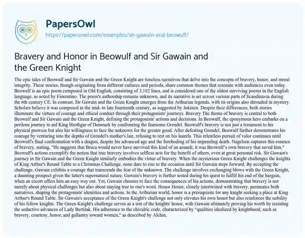 thesis statement for beowulf and sir gawain