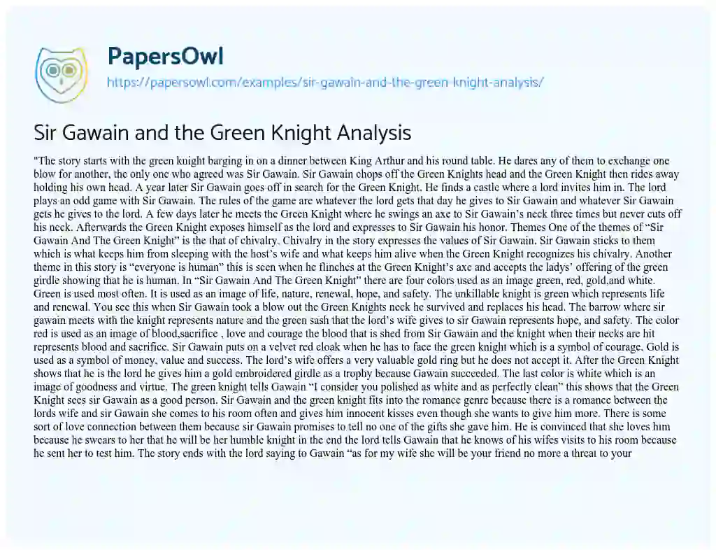 Essay on Sir Gawain and the Green Knight Analysis