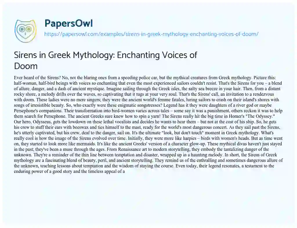 Essay on Sirens in Greek Mythology: Enchanting Voices of Doom