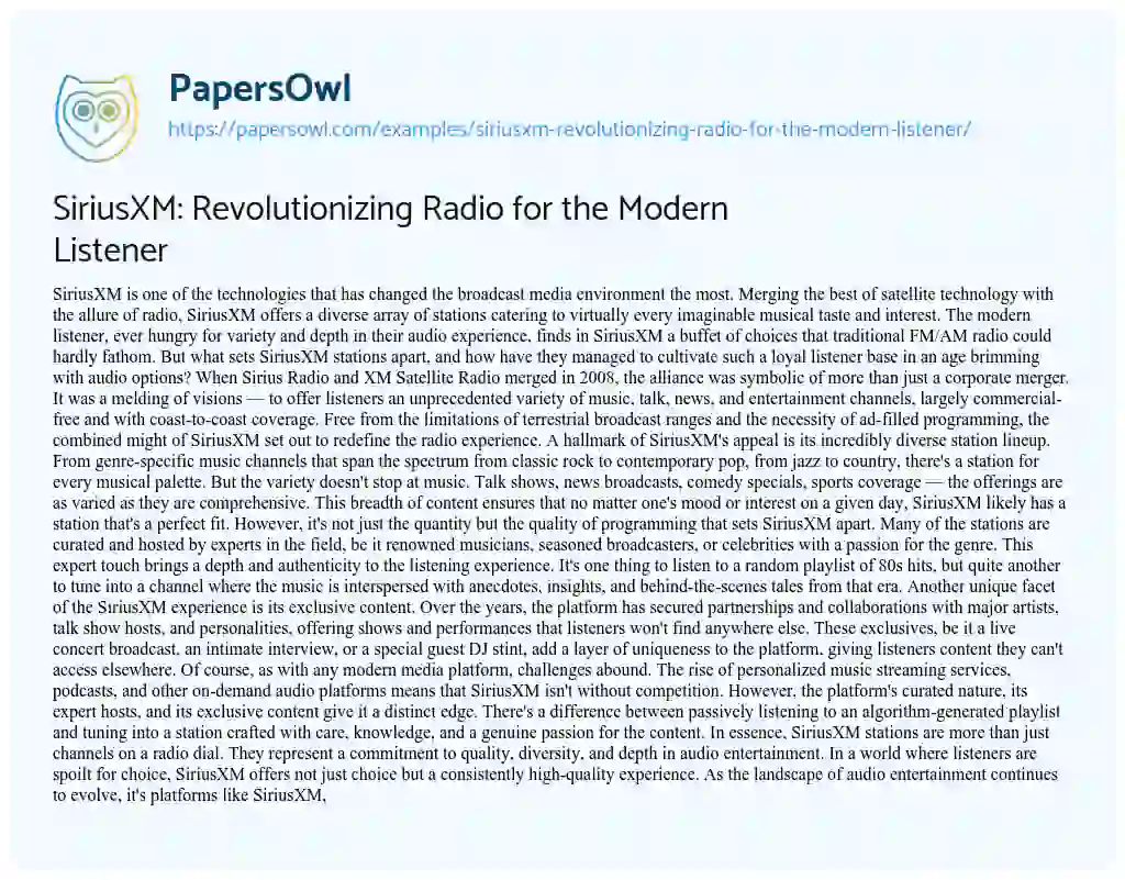 Essay on SiriusXM: Revolutionizing Radio for the Modern Listener