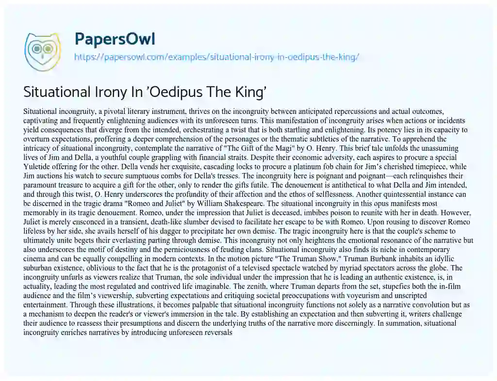 Essay on Situational Irony in ‘Oedipus the King’