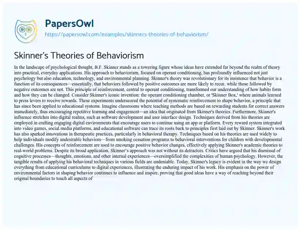 Essay on Skinner’s Theories of Behaviorism