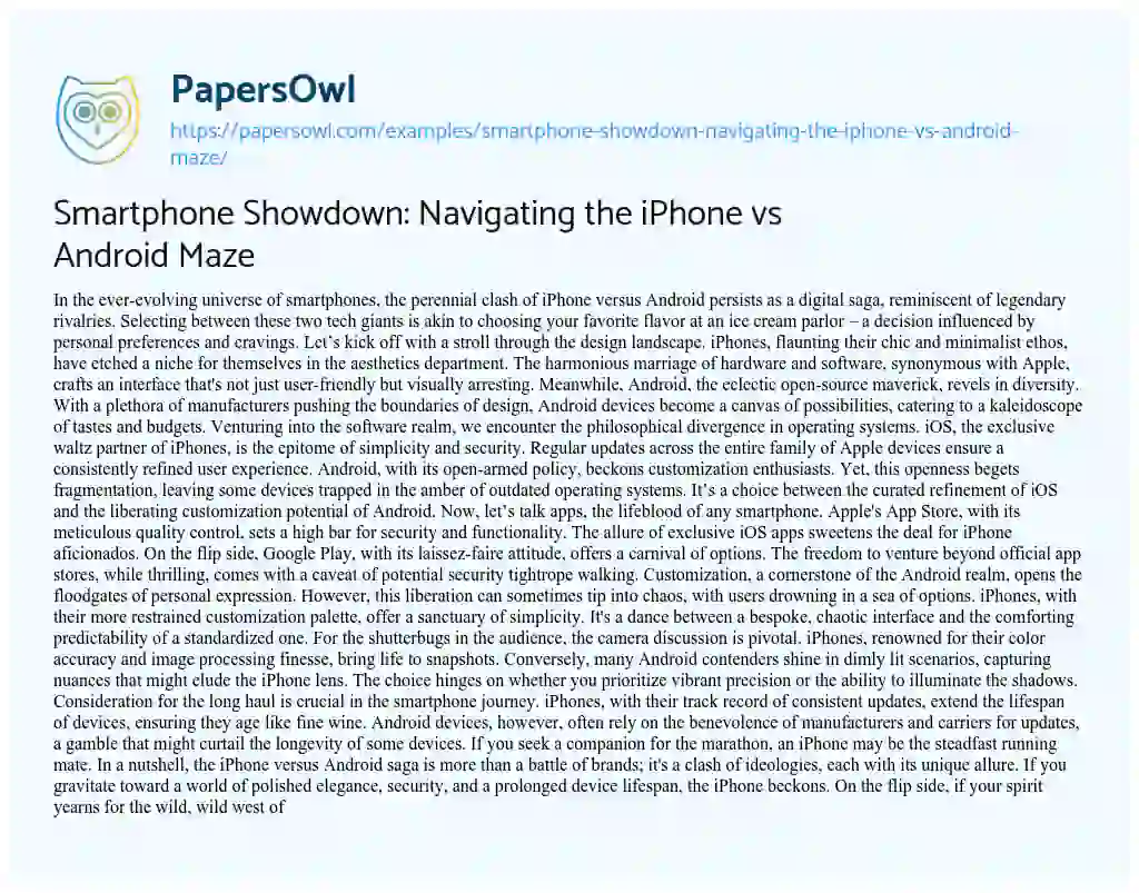 Essay on Smartphone Showdown: Navigating the IPhone Vs Android Maze