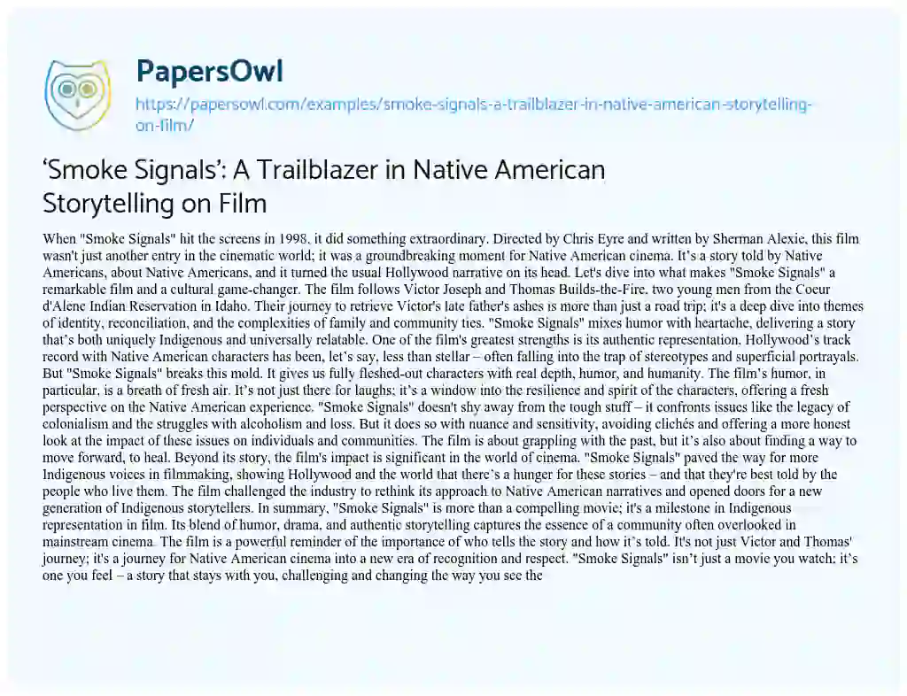 Essay on ‘Smoke Signals’: a Trailblazer in Native American Storytelling on Film