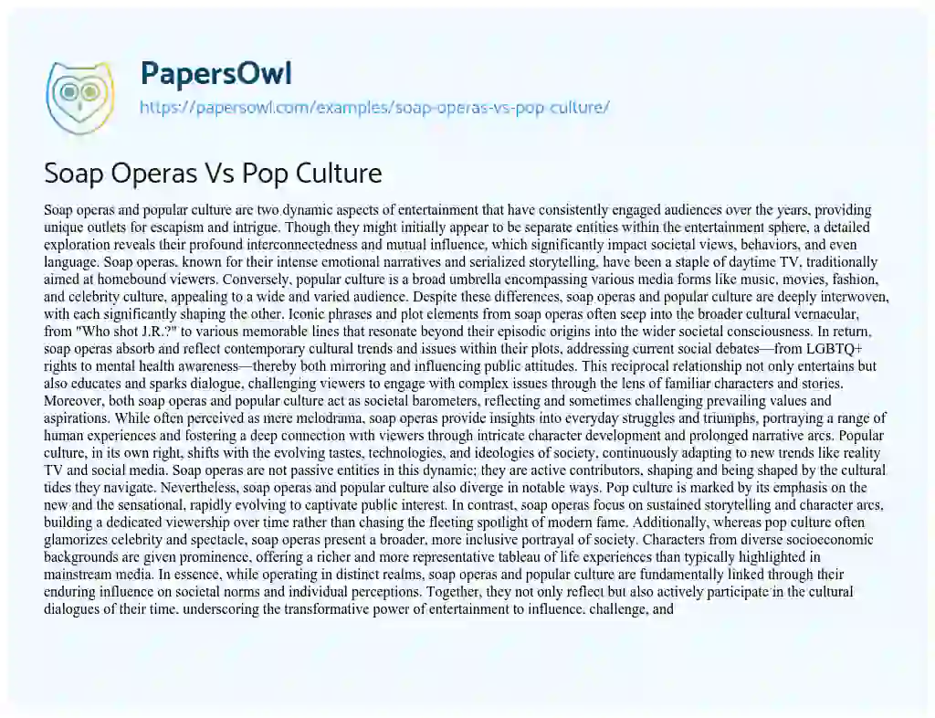 Essay on Soap Operas Vs Pop Culture