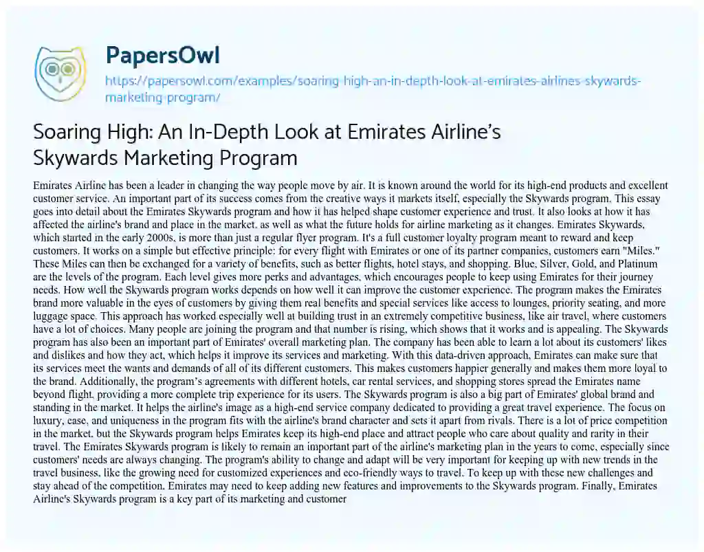 Essay on Soaring High: an In-Depth Look at Emirates Airline’s Skywards Marketing Program