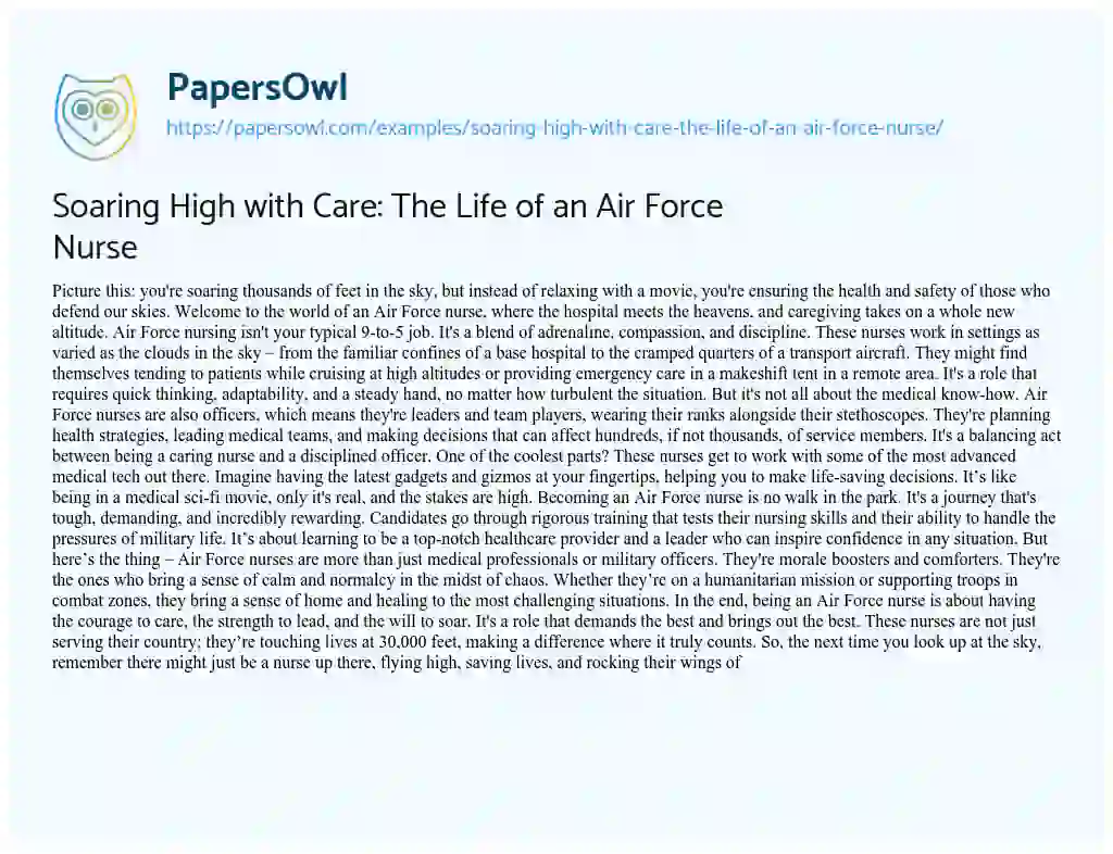 Essay on Soaring High with Care: the Life of an Air Force Nurse