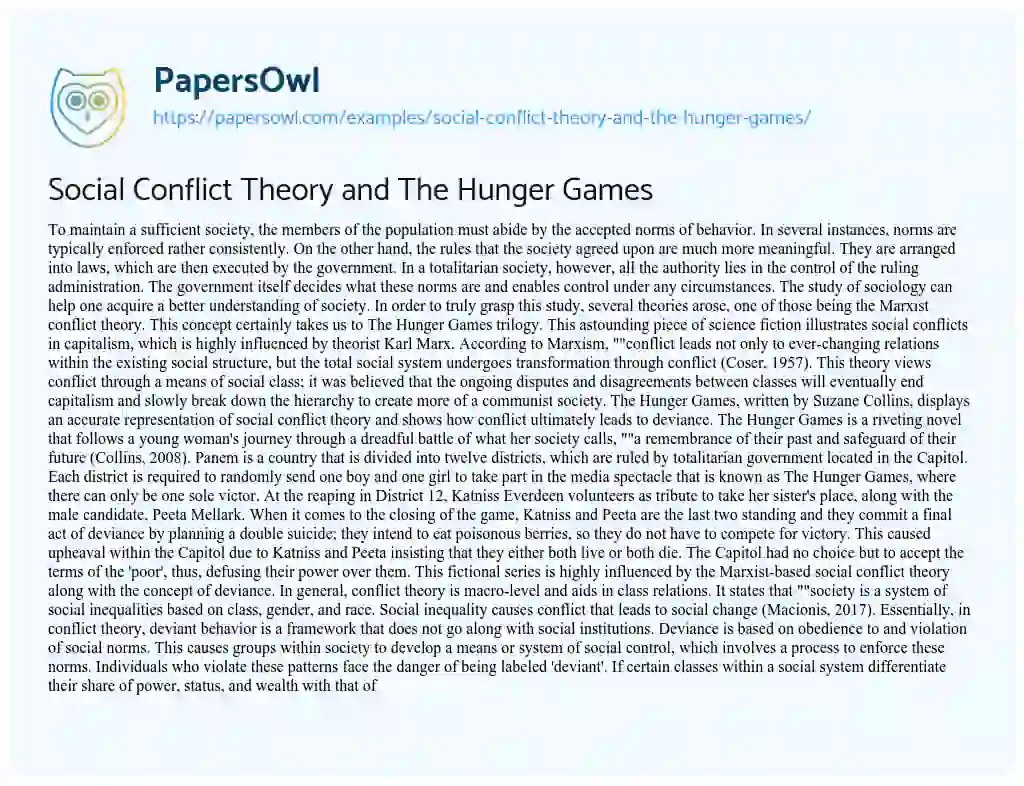 Essay on Social Conflict Theory and the Hunger Games