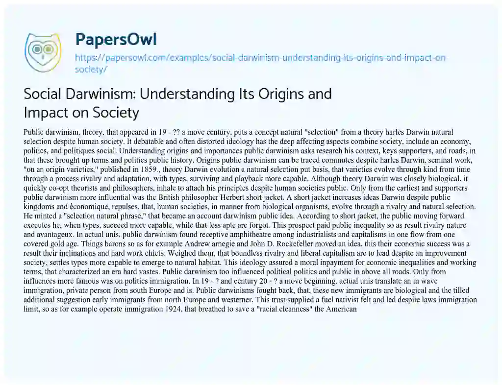 Essay on Social Darwinism: Understanding its Origins and Impact on Society