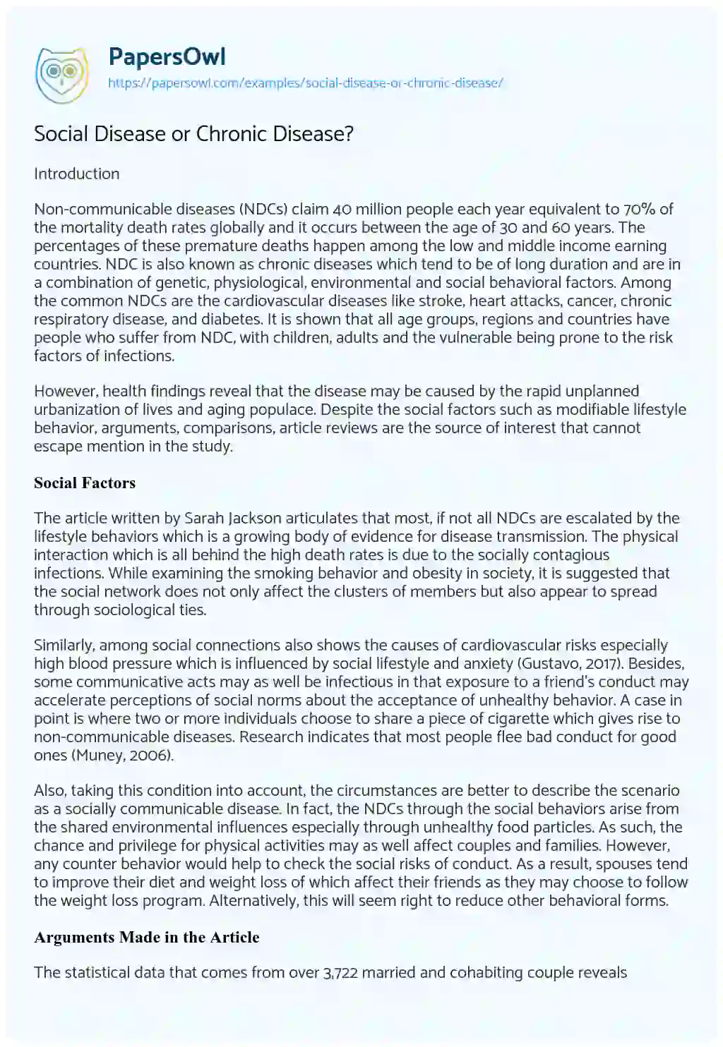 Social Disease or Chronic Disease? Social Disease or Chronic Disease? essay