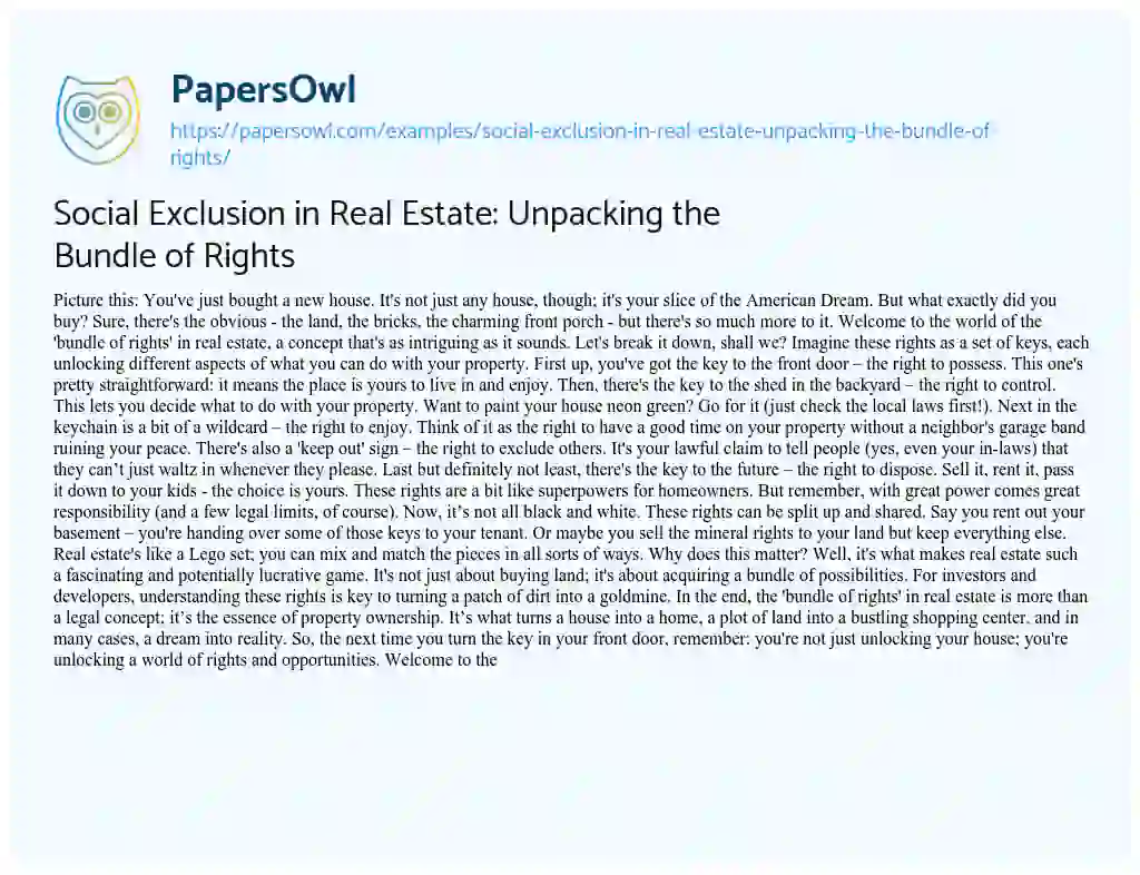 Essay on Social Exclusion in Real Estate: Unpacking the Bundle of Rights