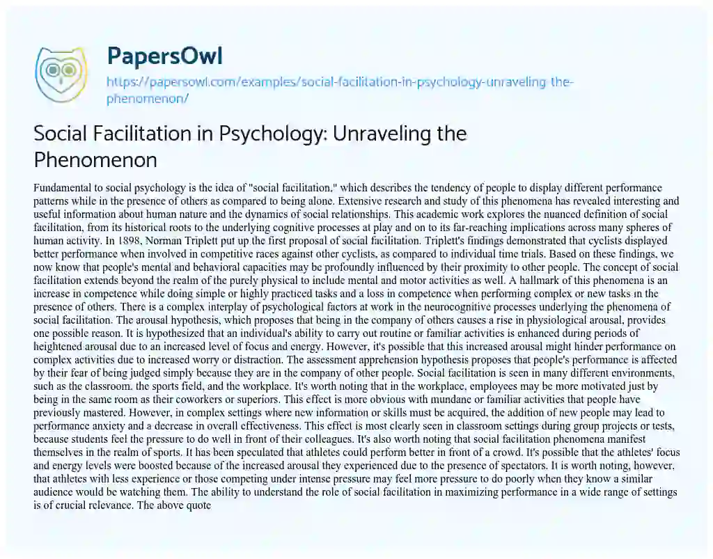 Essay on Social Facilitation in Psychology: Unraveling the Phenomenon