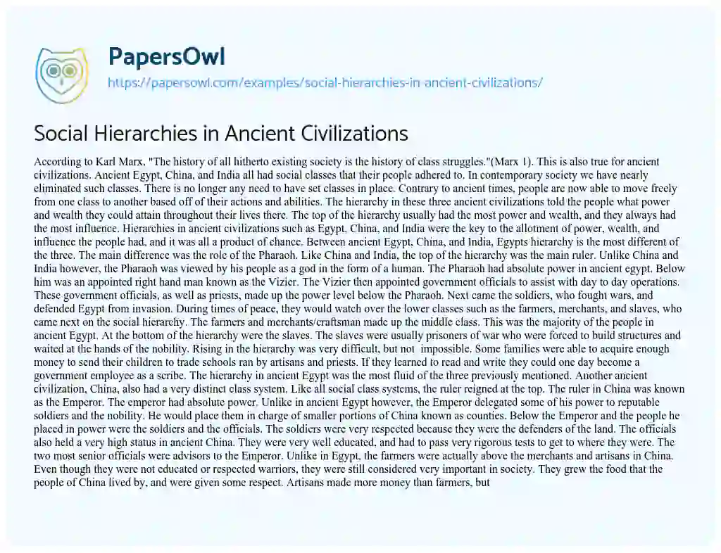 Essay on Social Hierarchies in Ancient Civilizations