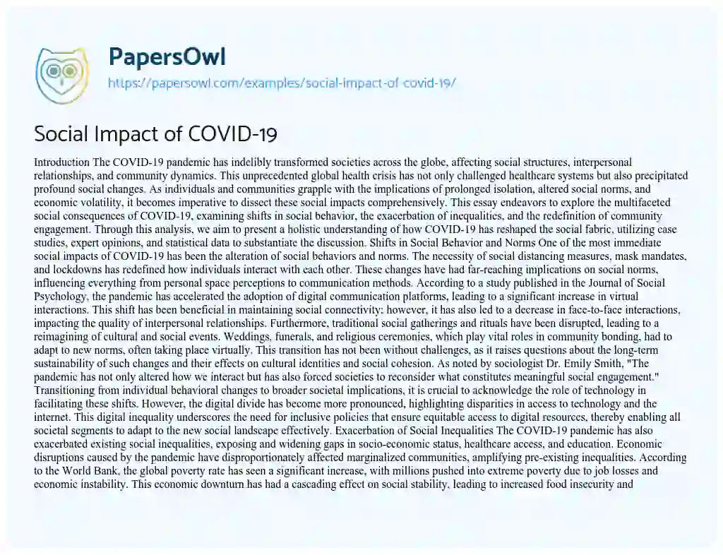 Essay on Social Impact of COVID-19