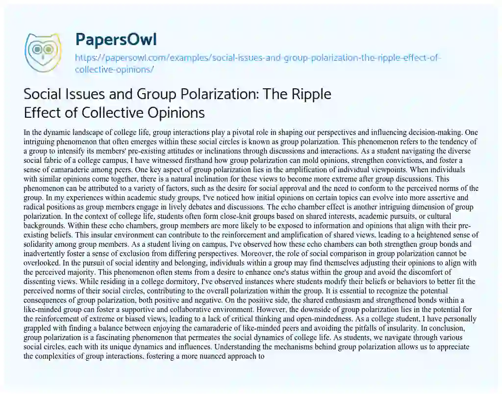 Essay on Social Issues and Group Polarization: the Ripple Effect of Collective Opinions