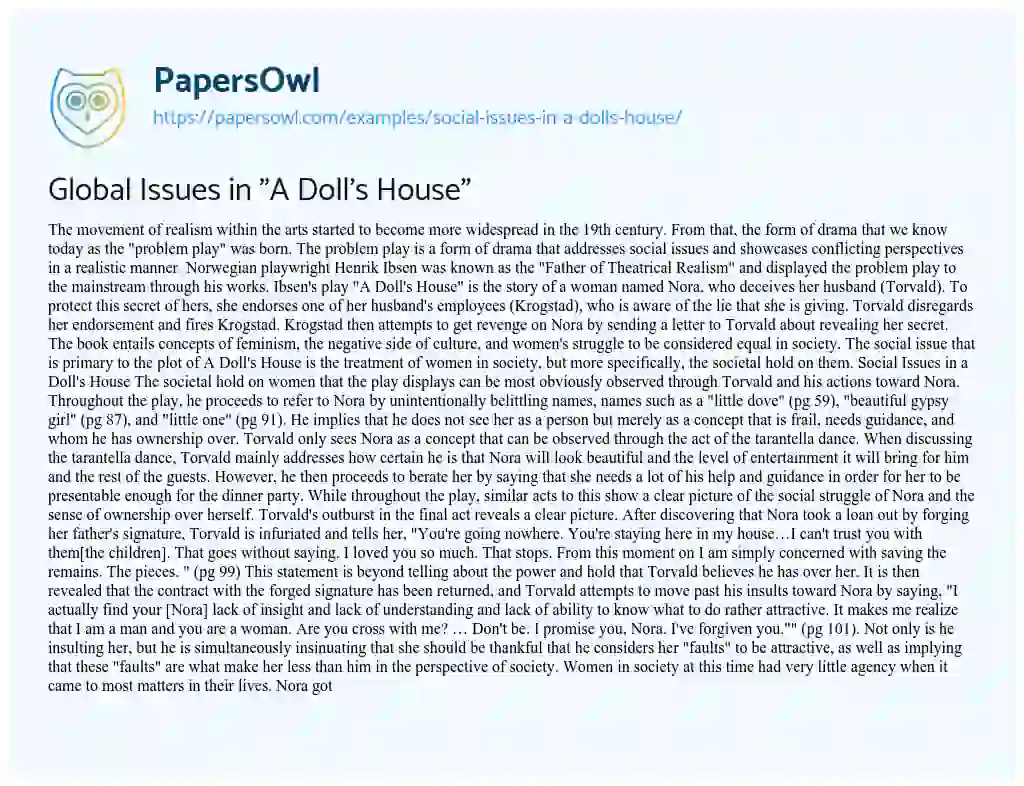 Global Issues in “A Doll’s House” essay