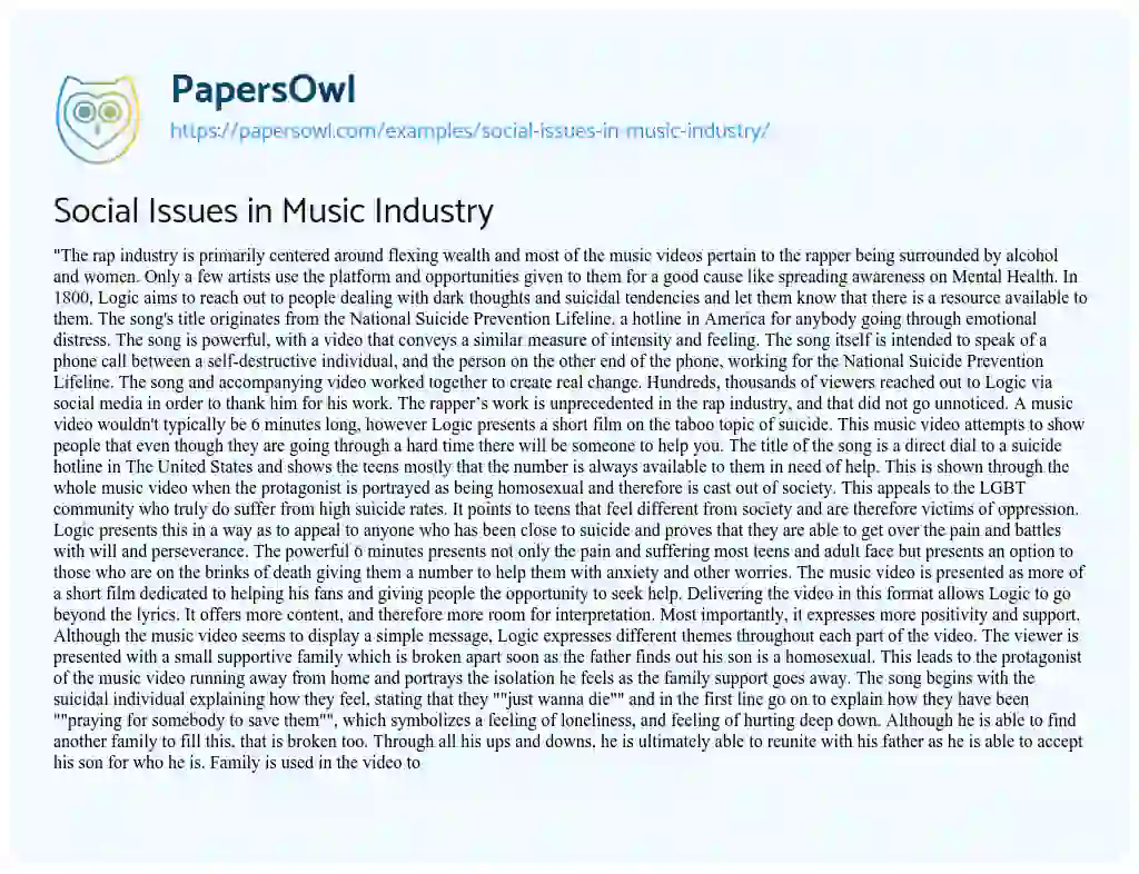 Social Issues in Music Industry essay