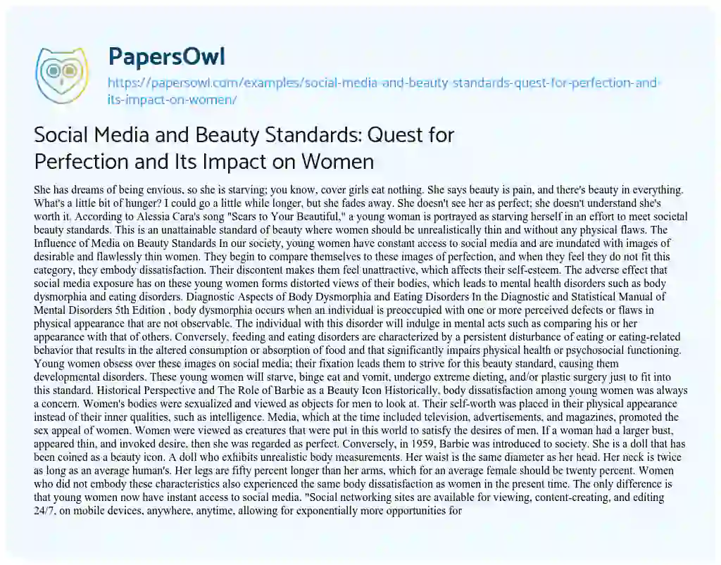 Essay on Social Media and Beauty Standards: Quest for Perfection and its Impact on Women