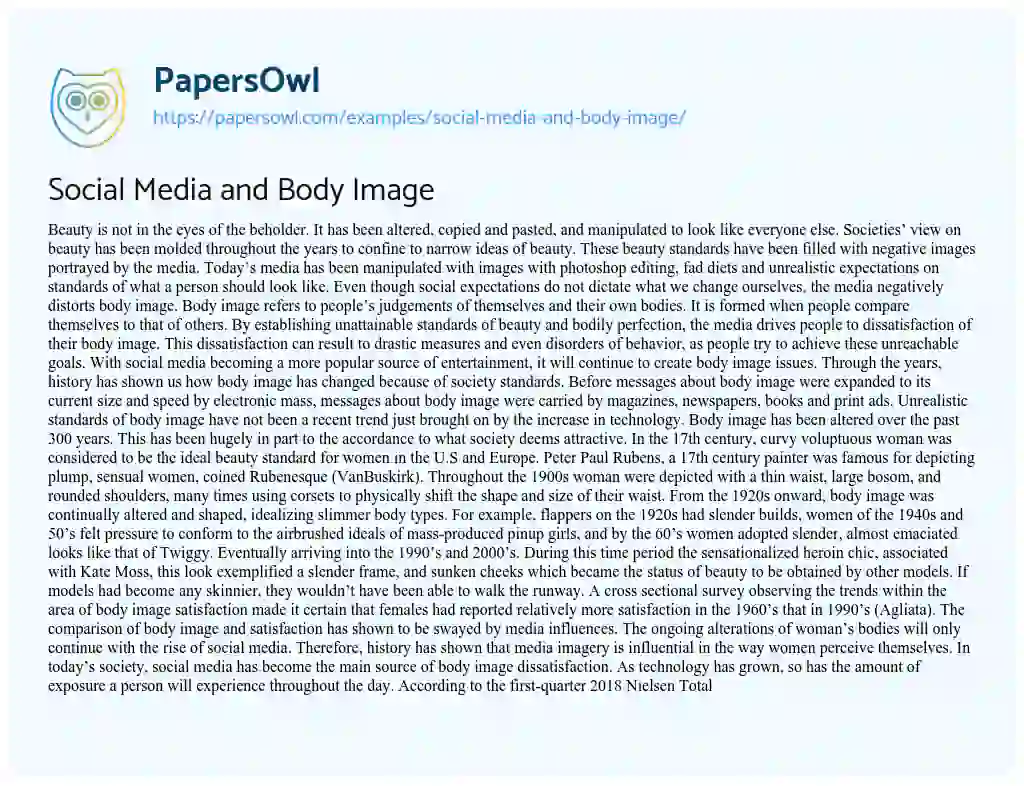 Essay on Social Media and Body Image