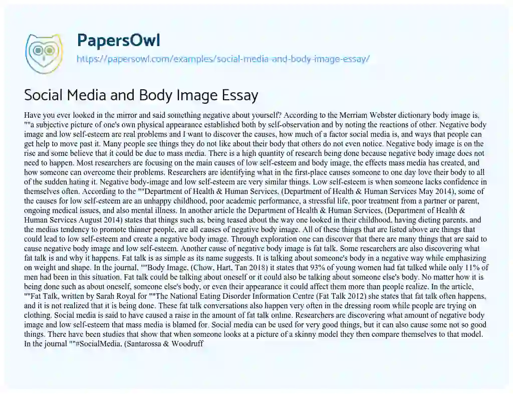 Essay on Social Media and Body Image Essay