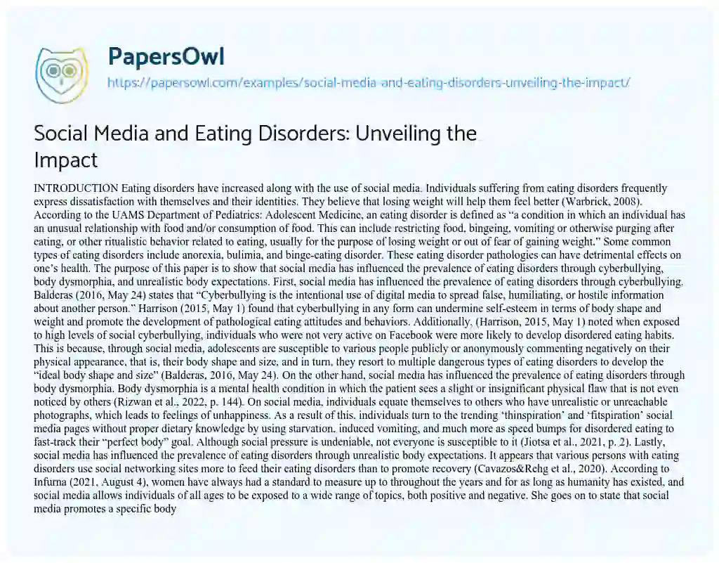 Essay on Social Media and Eating Disorders: Unveiling the Impact