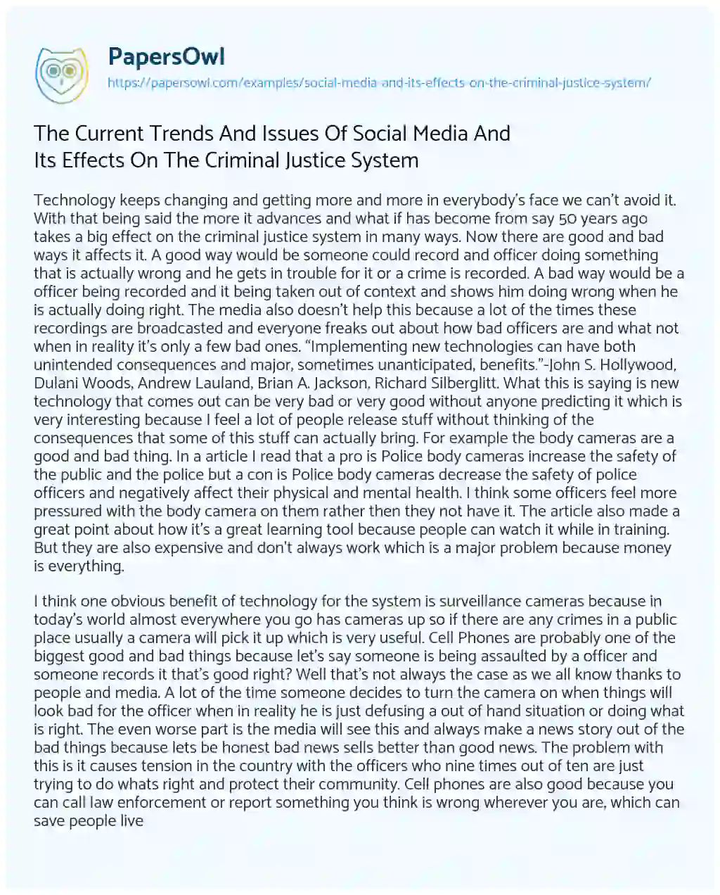 The Current Trends and Issues of Social Media and its Effects on the Criminal Justice System essay