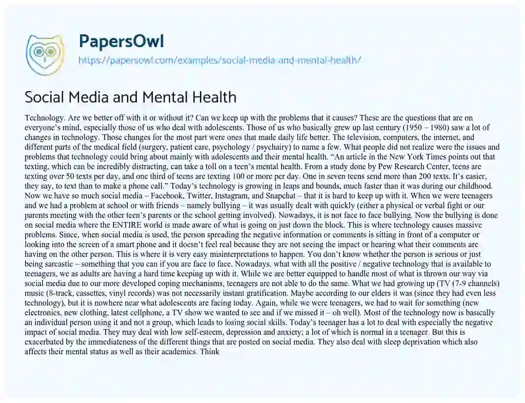 Essay on Social Media and Mental Health